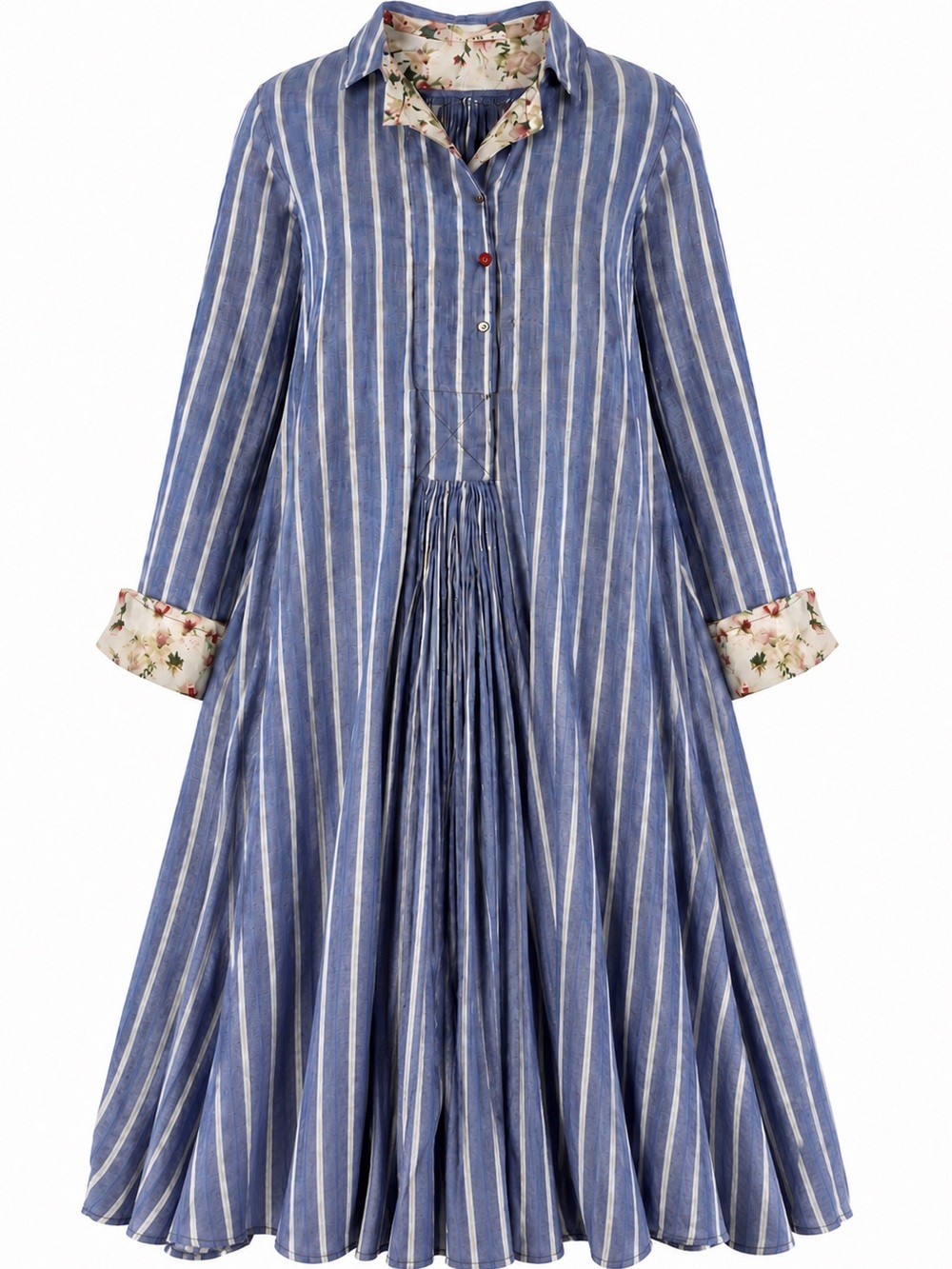 Péro by Aneeth Arora Striped Ladybug Shirt Dress Blue White